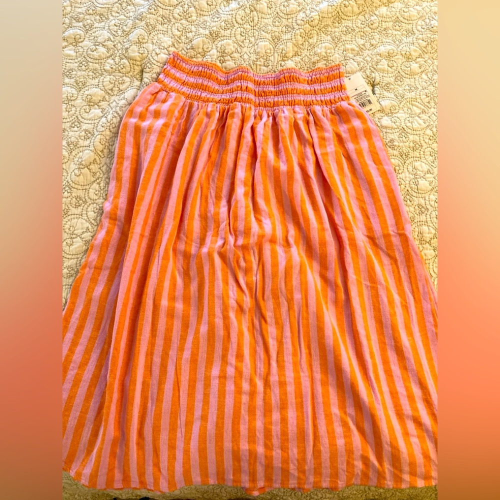 a new day Orange and Pink Striped Midi Skirt